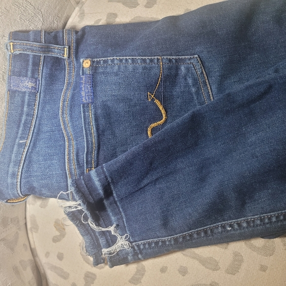 7 For All Mankind Gwenevere Blue Waters Mid Skinny Frayed Denim Jean - Picture 5 of 11